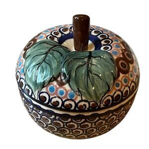Nowogrodziec Polish Pottery Ceramic Apple Baker Dish Trinket 4.5” Wide